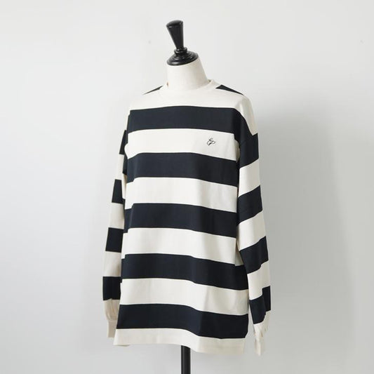 euphoric' (ユーフォリック) | Border L/S Tops (off x black) | ボーダー ロングスリーブ トップス 太ボーダー 長袖 (eu-ct5402-black)