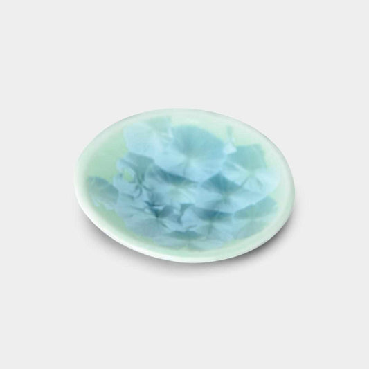 京燒清水燒 陶葊 三寸花結晶綠色陶瓷小盤