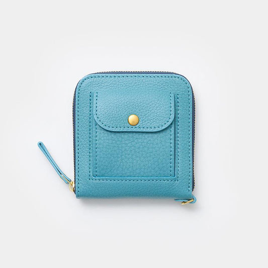 【本革ケース】type2 SHRINK すんずり川床 (水色) riverbreeze-blue ソフトシュリンク牛革 コインポケット付・Dカン標準裝備 | 革加工 | RAKUKEI