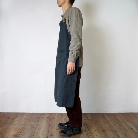 十字圍裙/黑色/三河織物