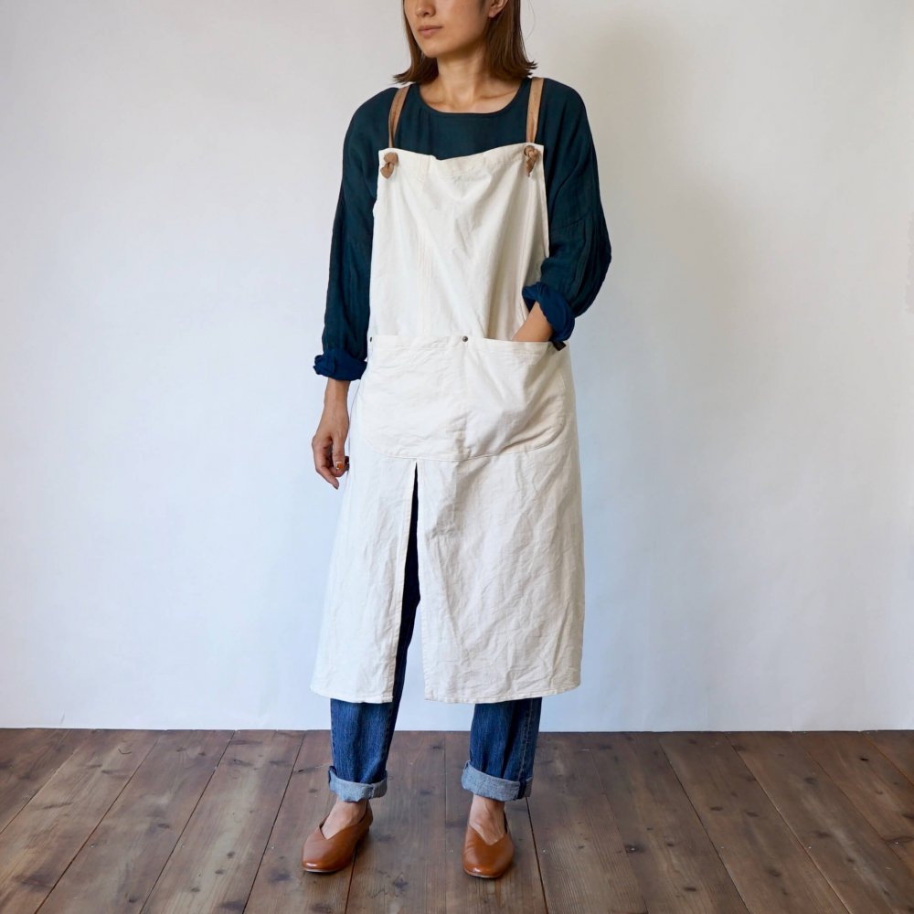 十字圍裙/米色/三河織物