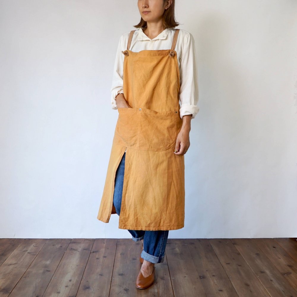 十字圍裙/柿漬橙色/三河織物