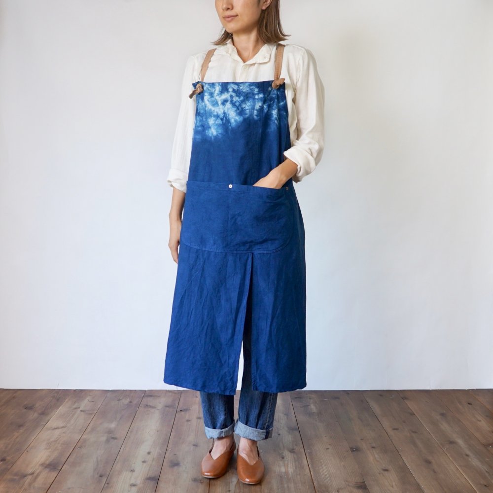 十字圍裙/藍色斑點/三河織物