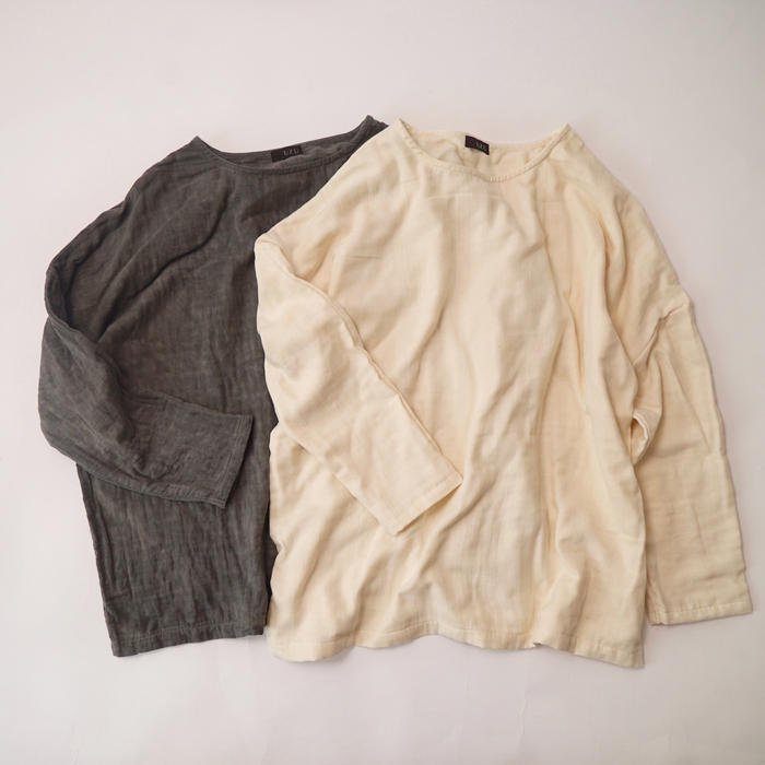 【福袋】換洗兩件套裝/寬鬆紗布短袖T恤/灰色&米色