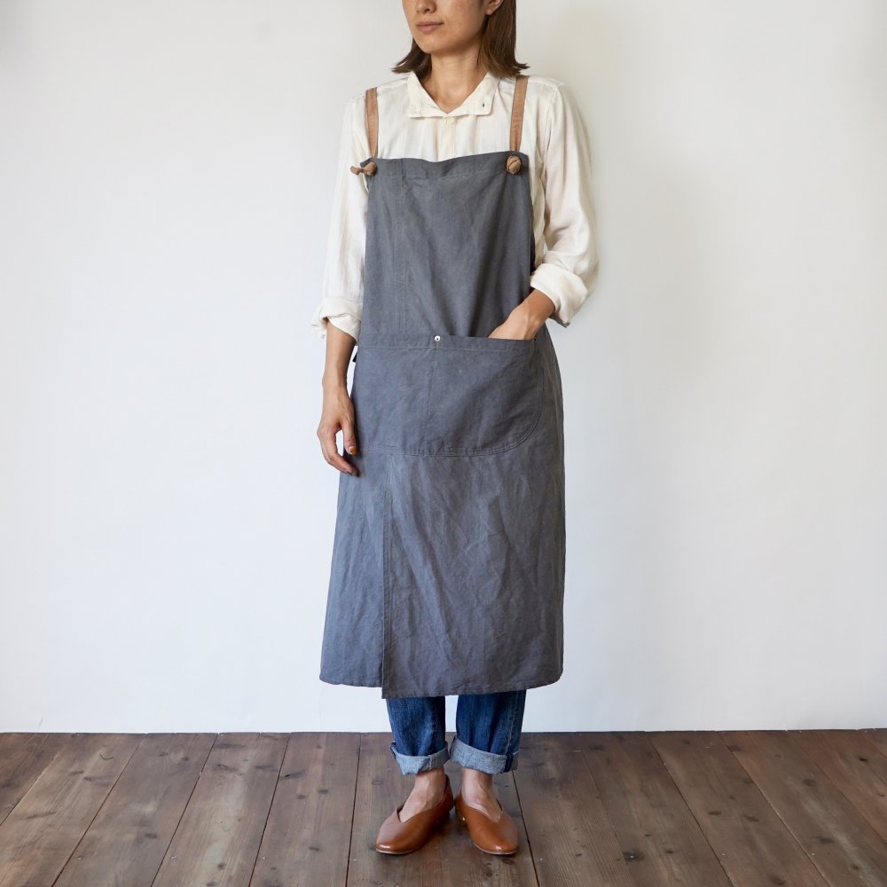 十字圍裙/柿漬灰/三河織物