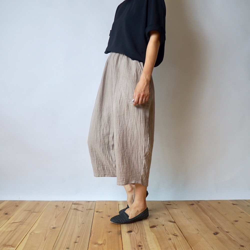七分褲紗布氣球褲/粉米色/知多棉 格子紋紗布