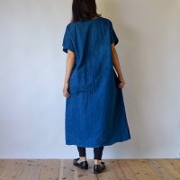 休閒連衣裙/藍色/三河織物