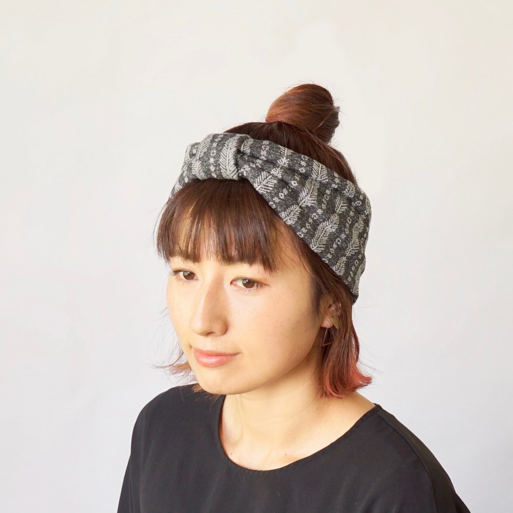 針織髮箍/羽毛 2色/提花針織