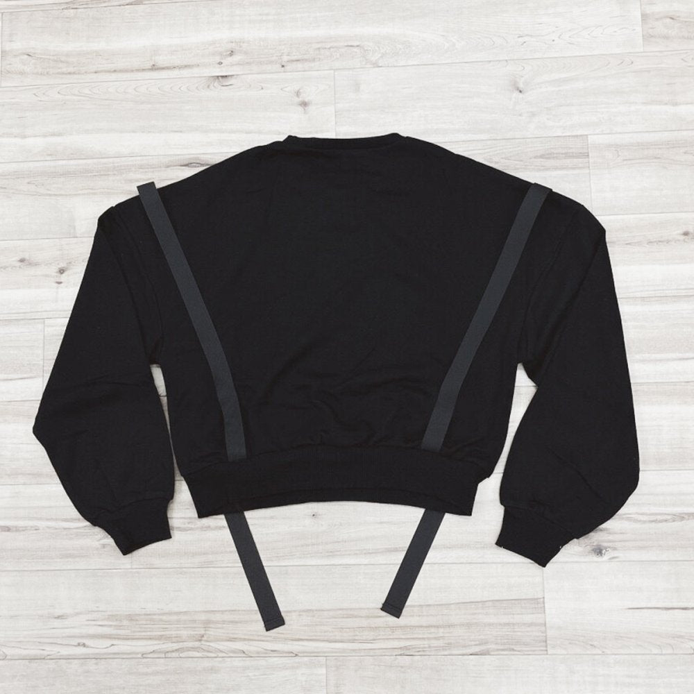 肩帶帶吊帶內襯毛圈短款衛衣 黑色 (CT6995)