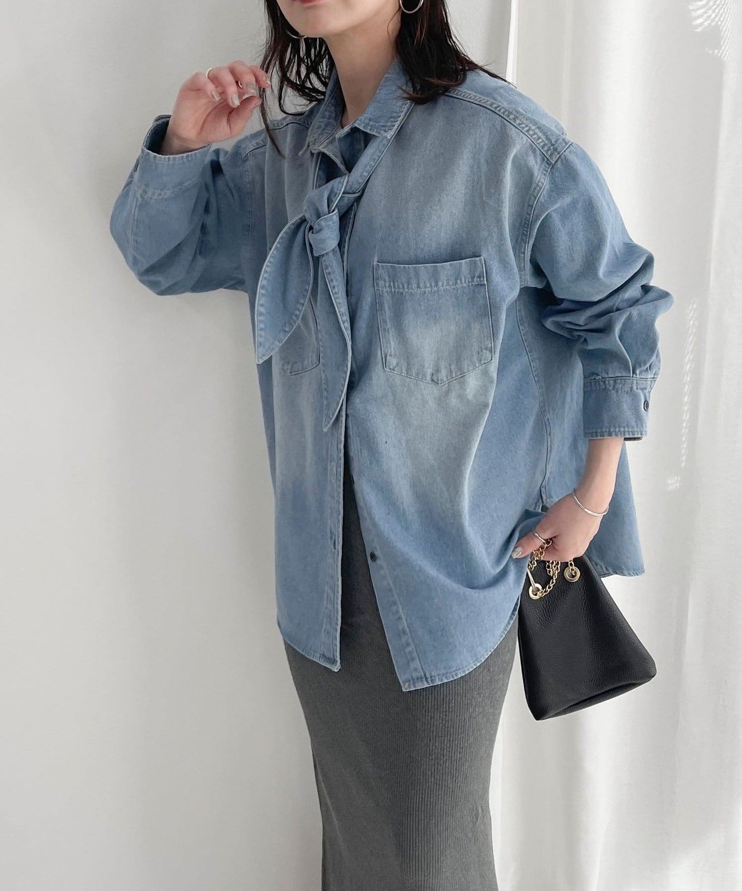 牛仔2WAY蝴蝶結襯衫