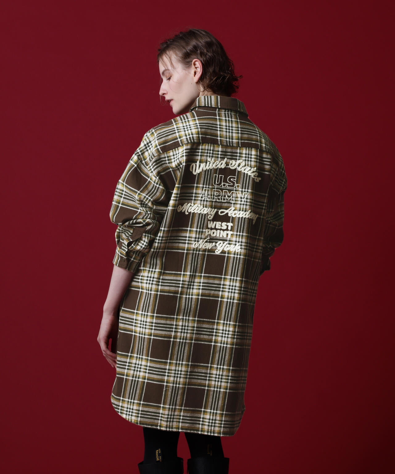 《COLLECTION》L/S COMBI PATTERN CHECK SHIRT ONEPIECE