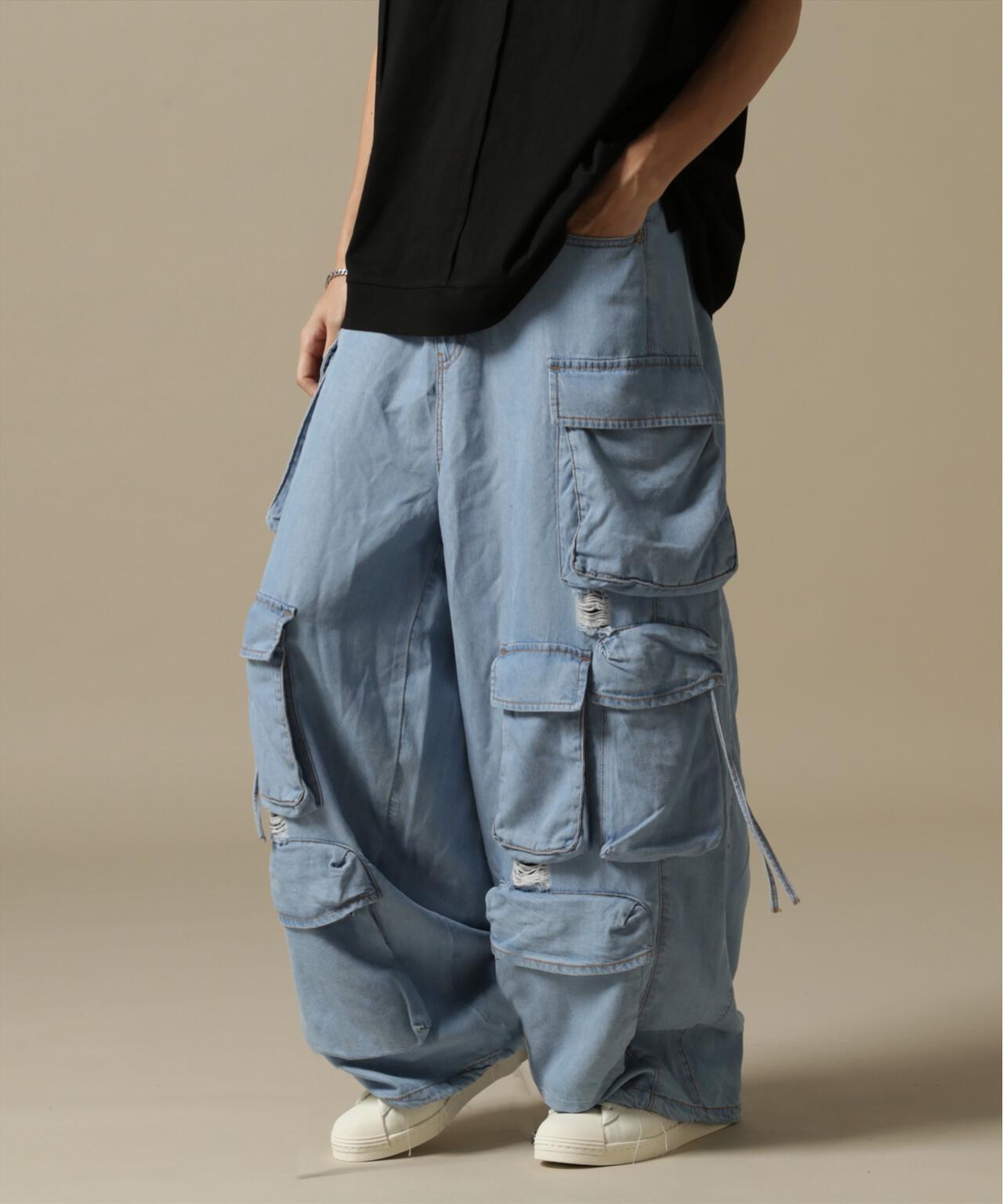 DankeSchon/PREMIUM RELUX DENIM ICEWASH CARGOPANTS