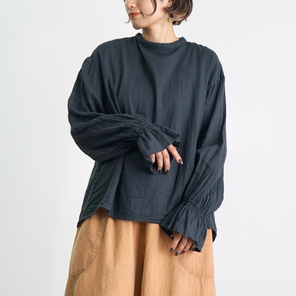 糖果紋紗襯衫/黑色/三河織物雙層紗布