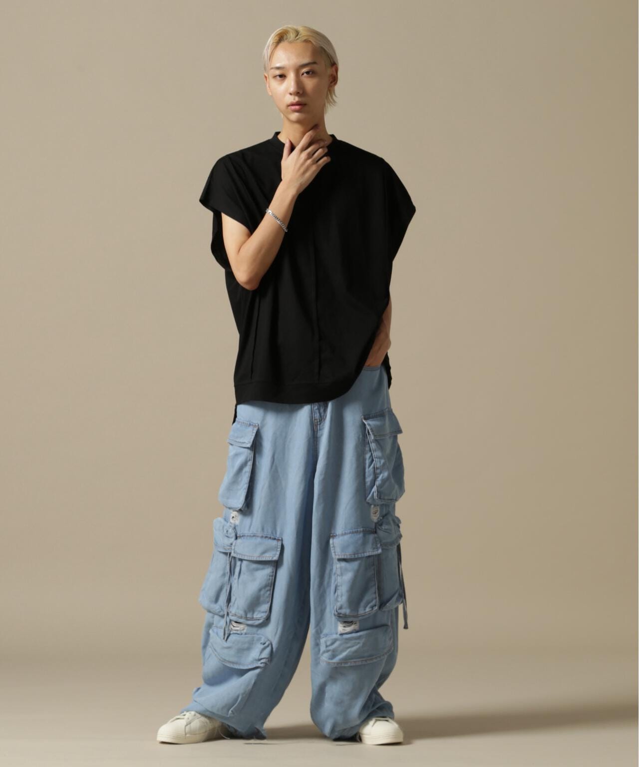 DankeSchon/PREMIUM RELUX DENIM ICEWASH CARGOPANTS