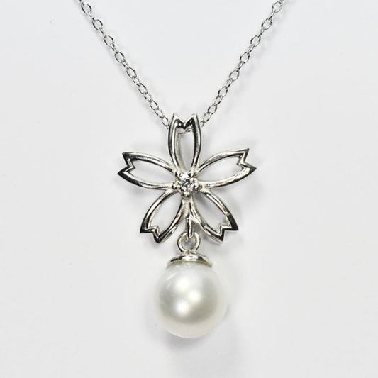 花珠真珠 6mm珠 ダイヤモンド0.02ct 桜&パールネックレス アコヤ本真珠 (MSP-0009)