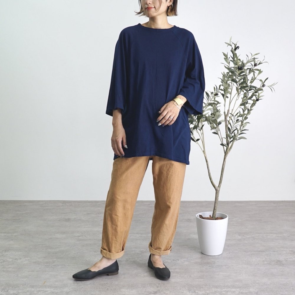 七分袖拉格蘭針織上衣/海軍藍色/愛知縣產針織