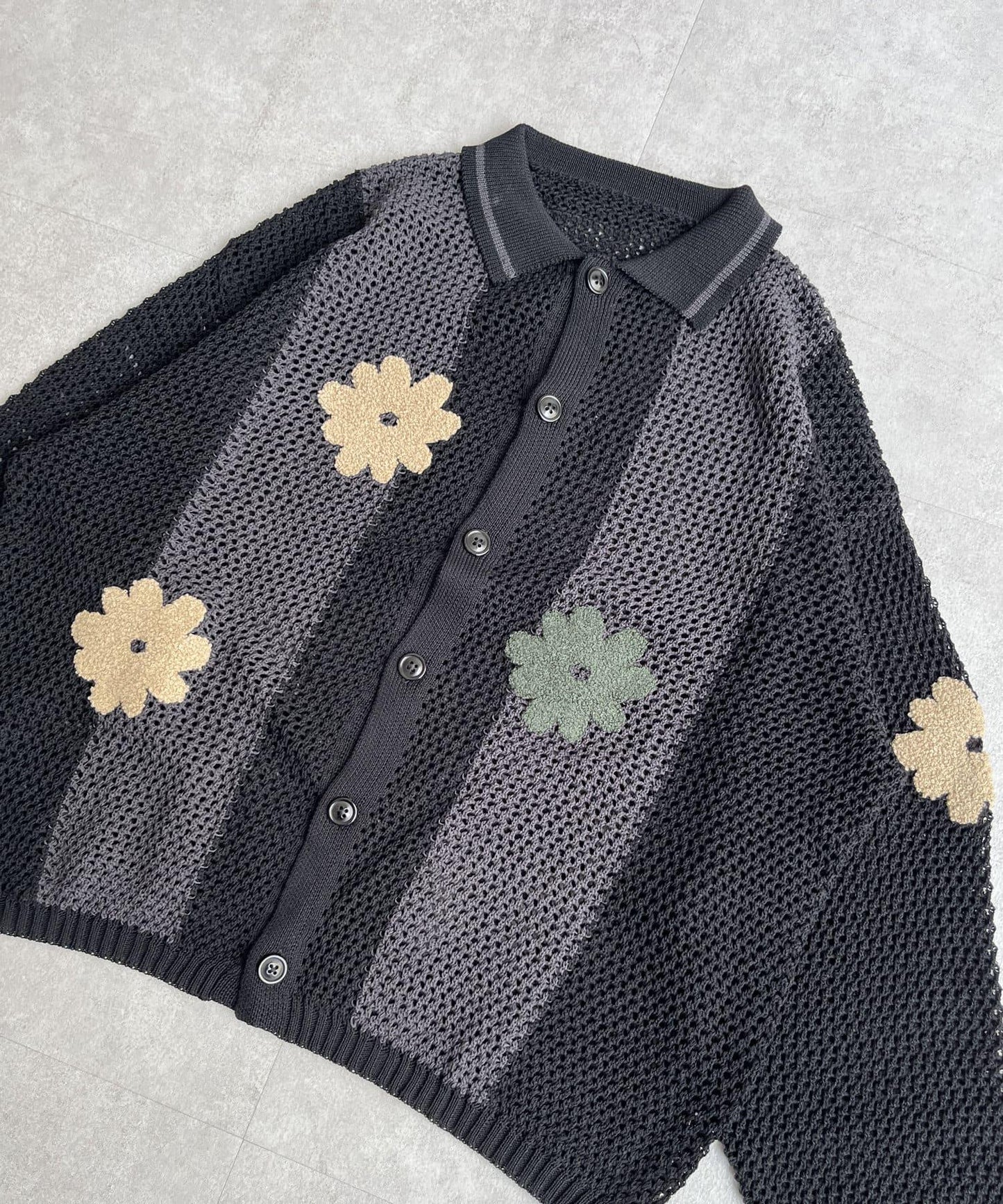 花朵圖案拉鍊開衫