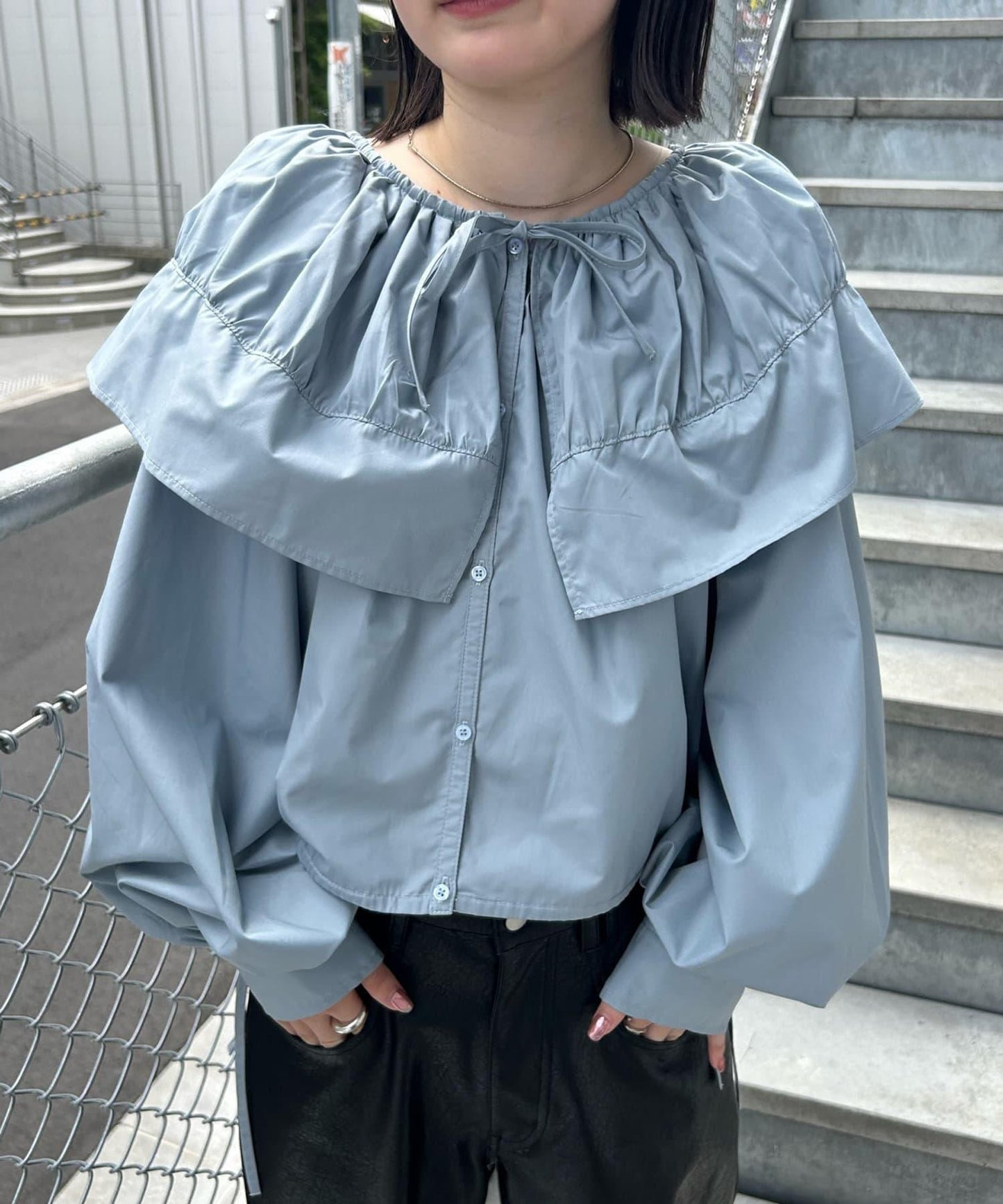【3色展開】中長款領口襯衫