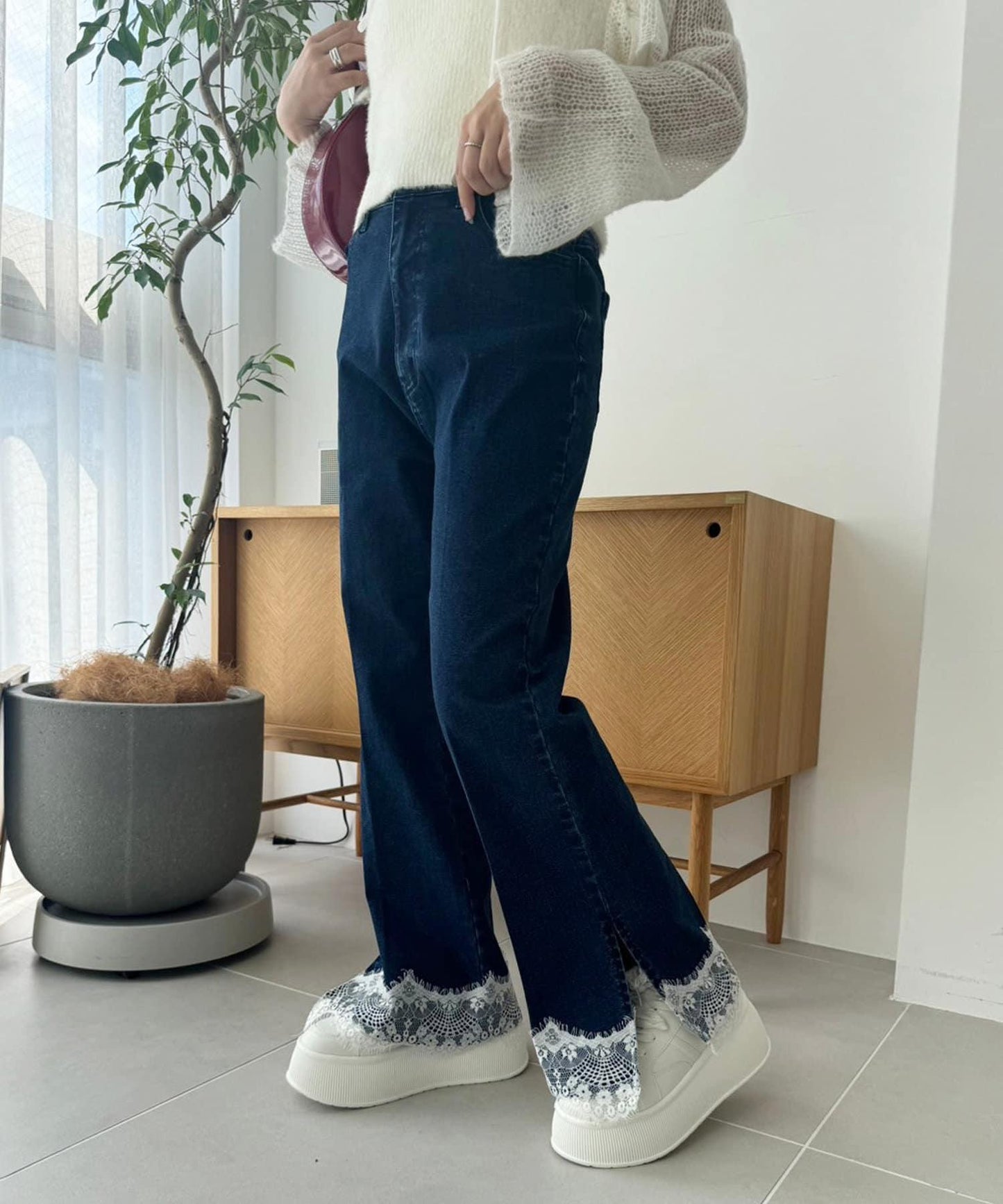【S・M尺碼展開】下襬蕾絲牛仔褲