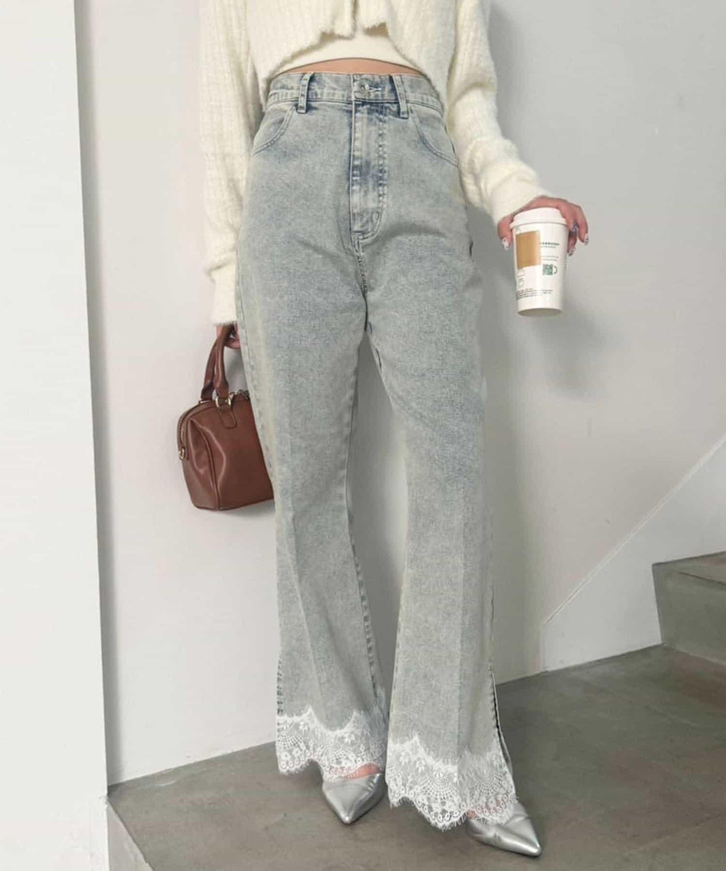 【S・M尺碼展開】下襬蕾絲牛仔褲