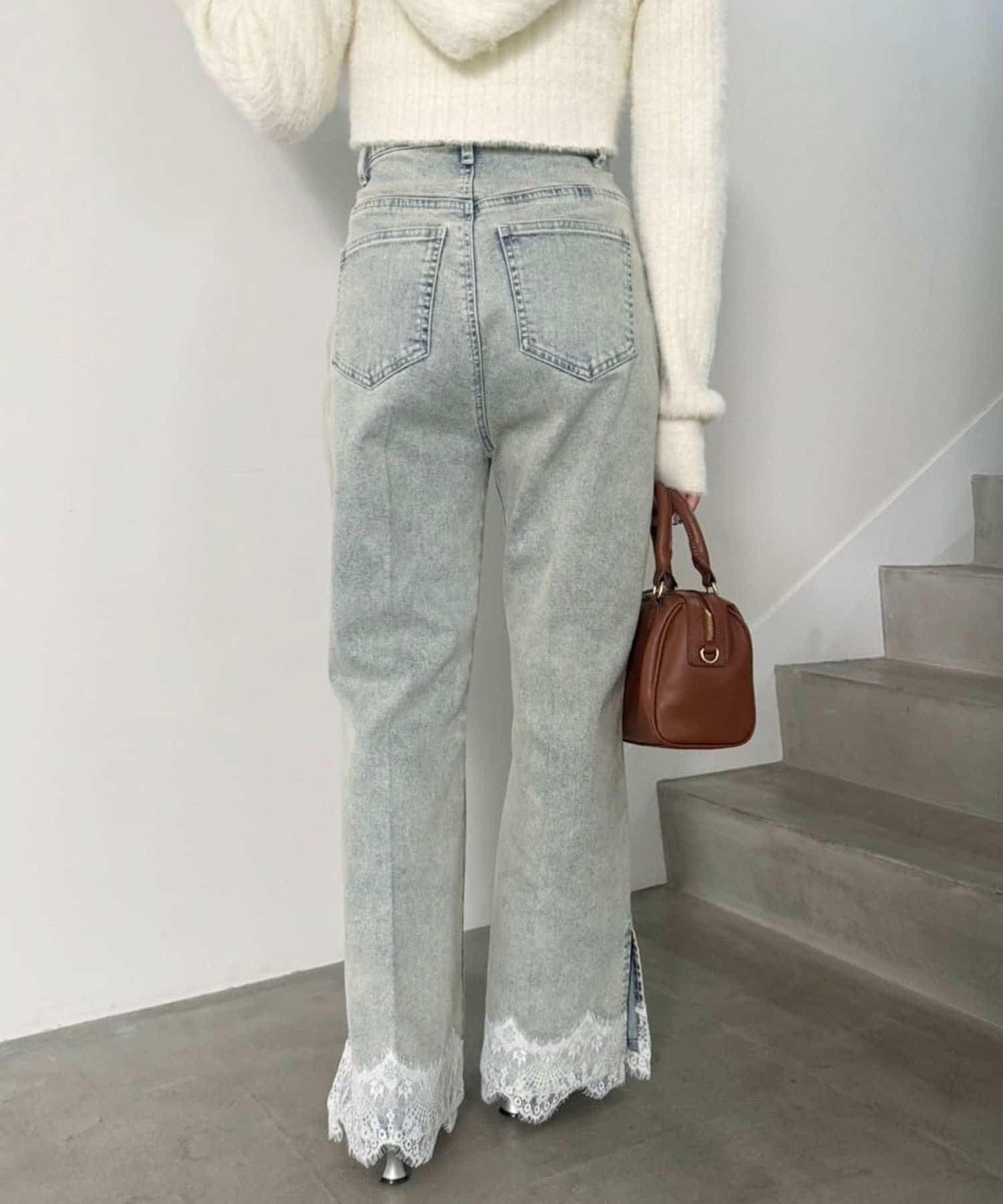 【S・M尺碼展開】下襬蕾絲牛仔褲