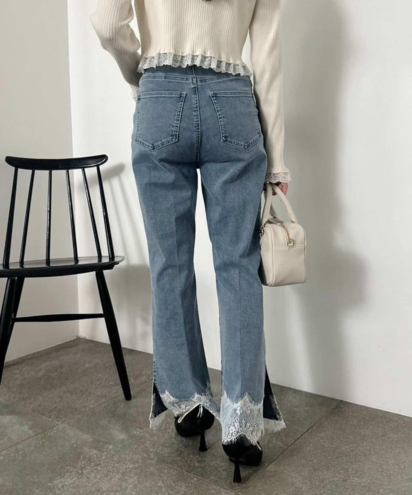 【S・M尺碼展開】下襬蕾絲牛仔褲