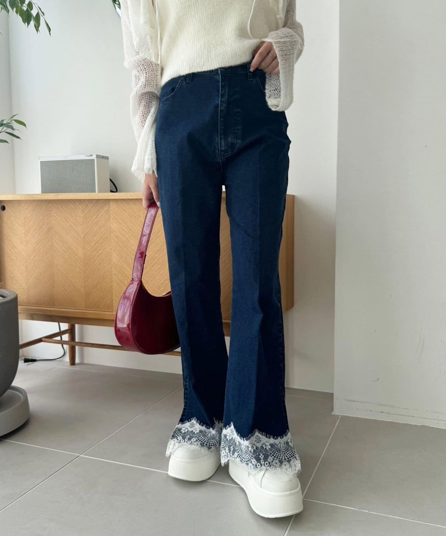 【S・M尺碼展開】下襬蕾絲牛仔褲