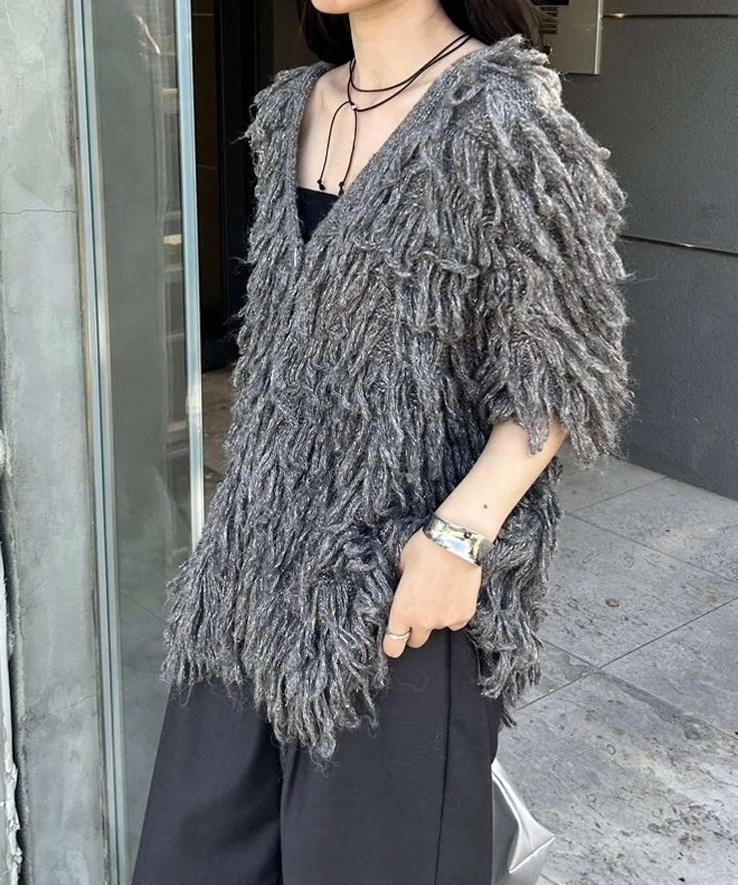 半袖係扣羊毛衫