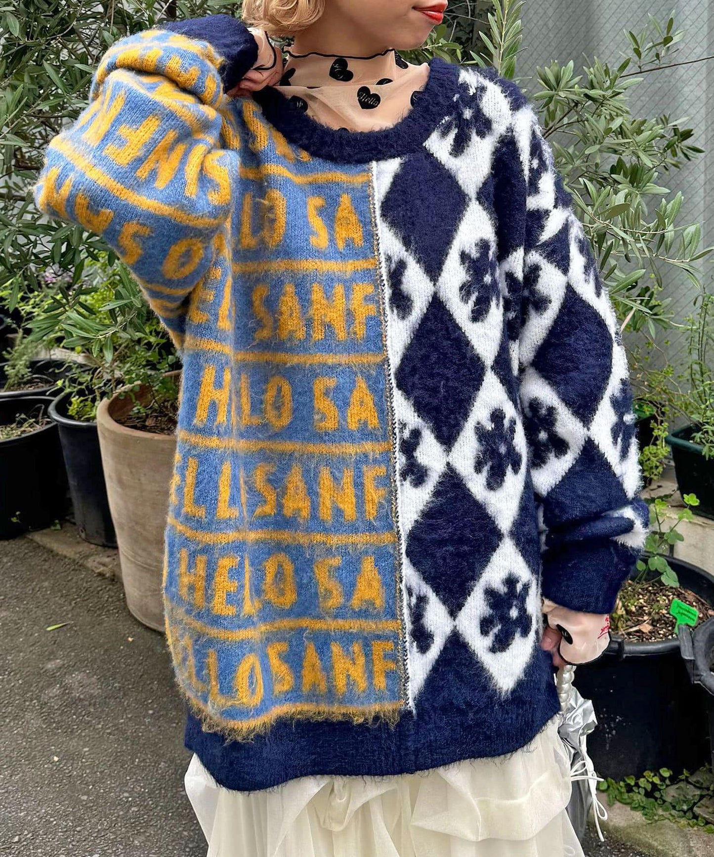【HELLO.SANFRANCISCO/你好,舊金山】圖案拼接起毛針織衫