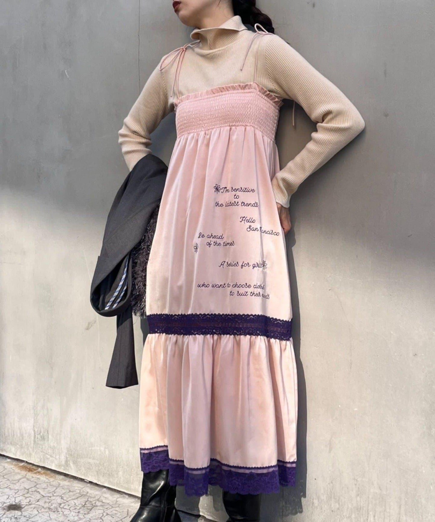 【HELLO.SANFRANCISCO】2WAY緞面刺繡蕾絲裙