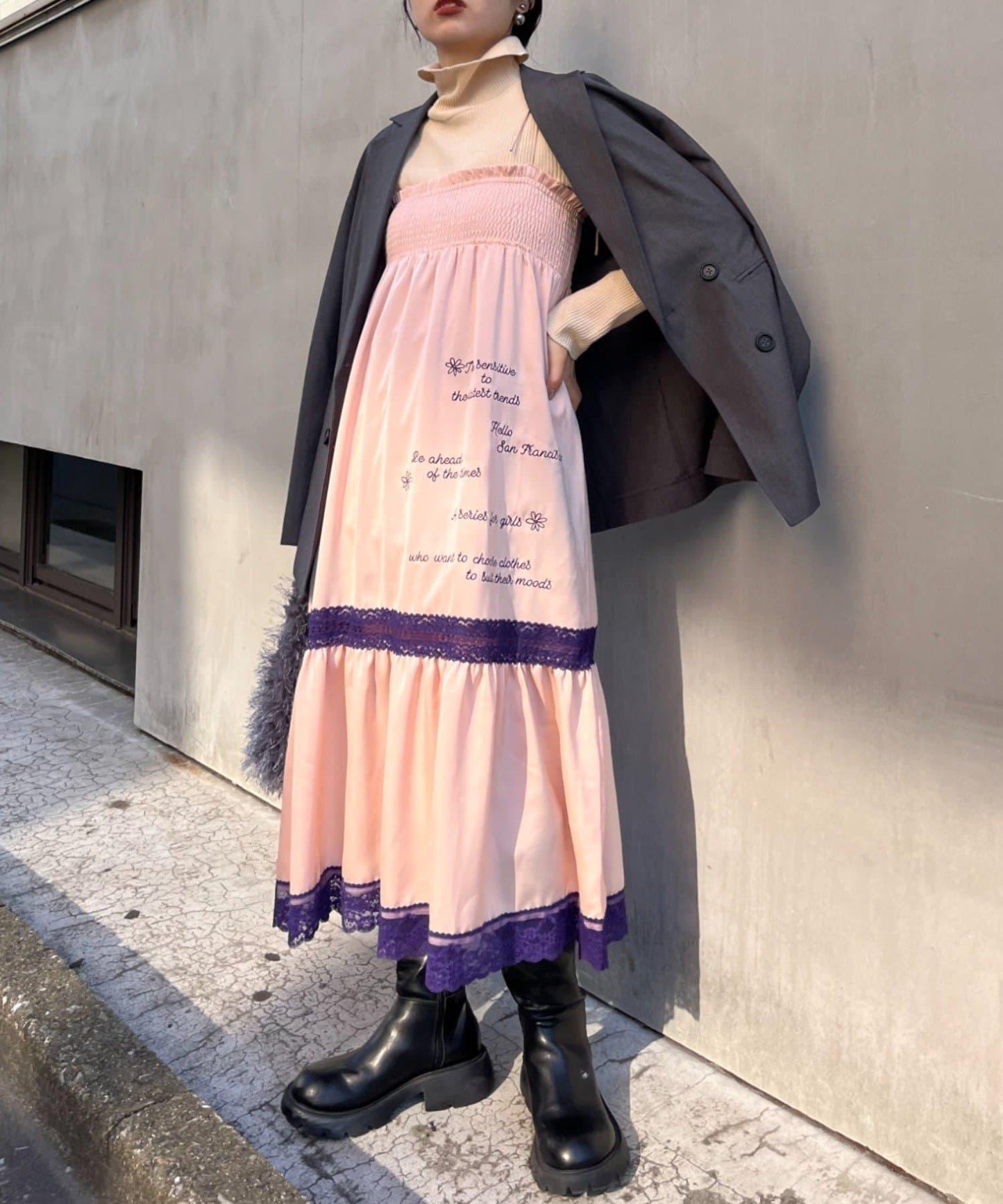 【HELLO.SANFRANCISCO】2WAY緞面刺繡蕾絲裙