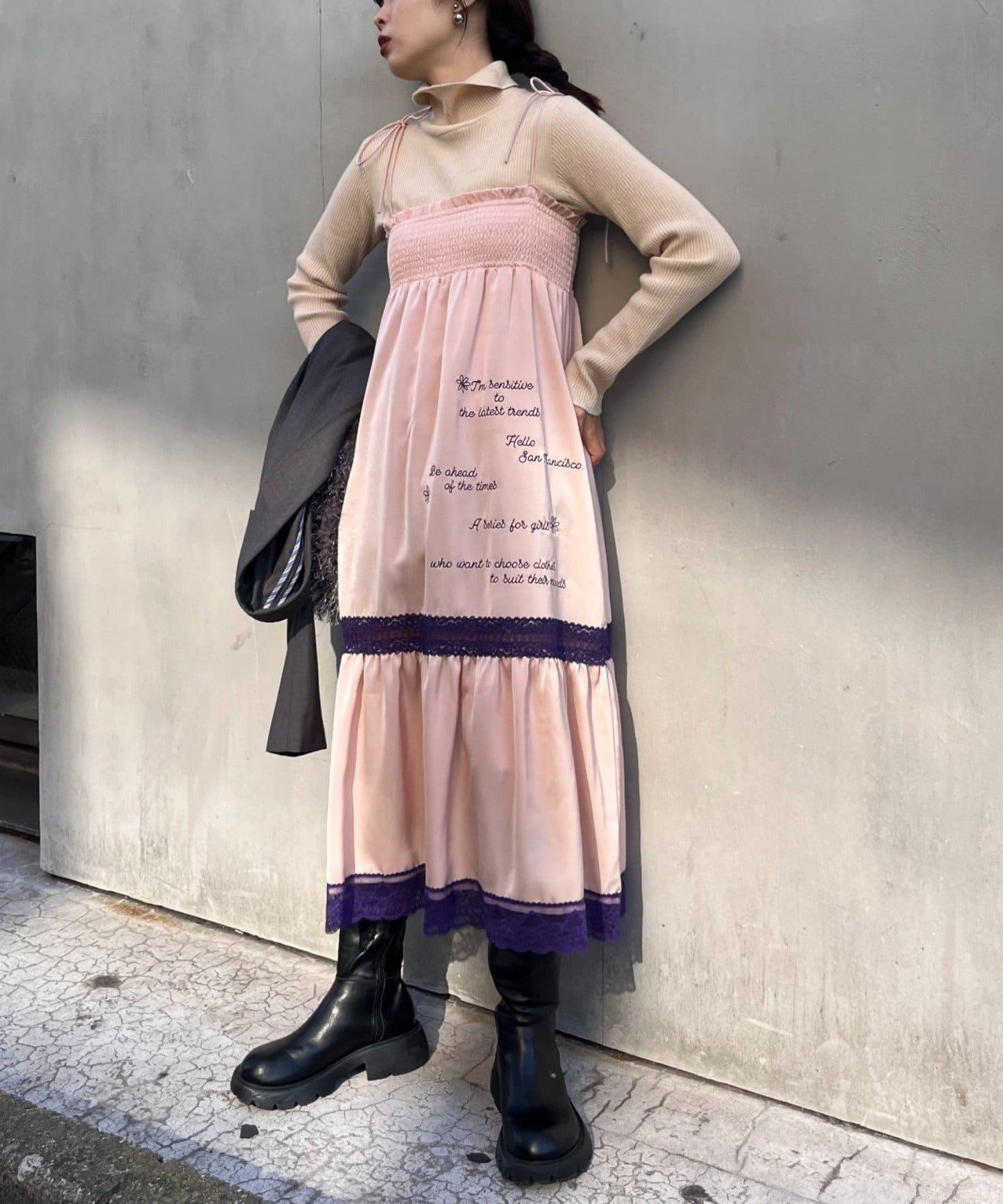 【HELLO.SANFRANCISCO】2WAY緞面刺繡蕾絲裙