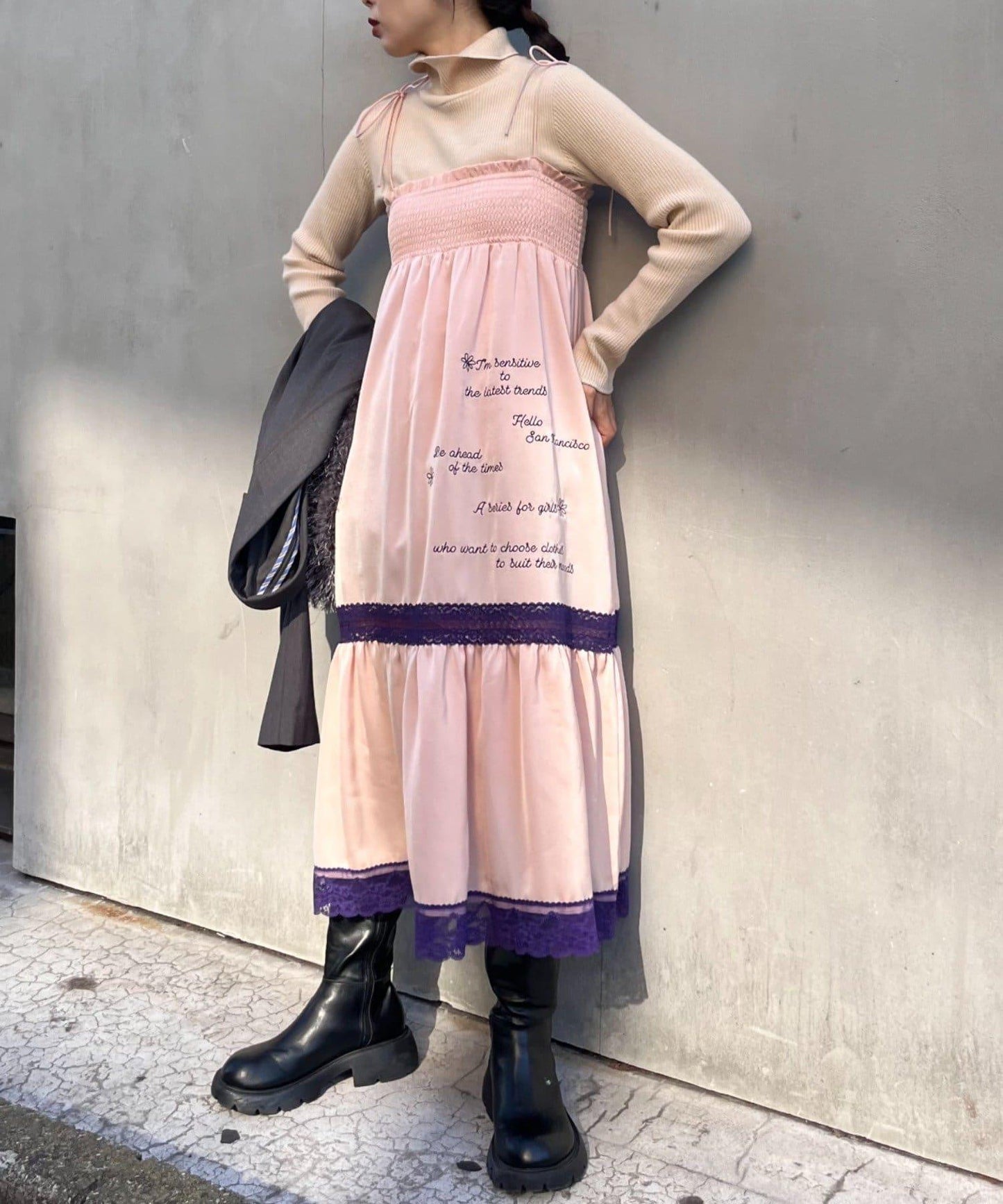 【HELLO.SANFRANCISCO】2WAY緞面刺繡蕾絲裙