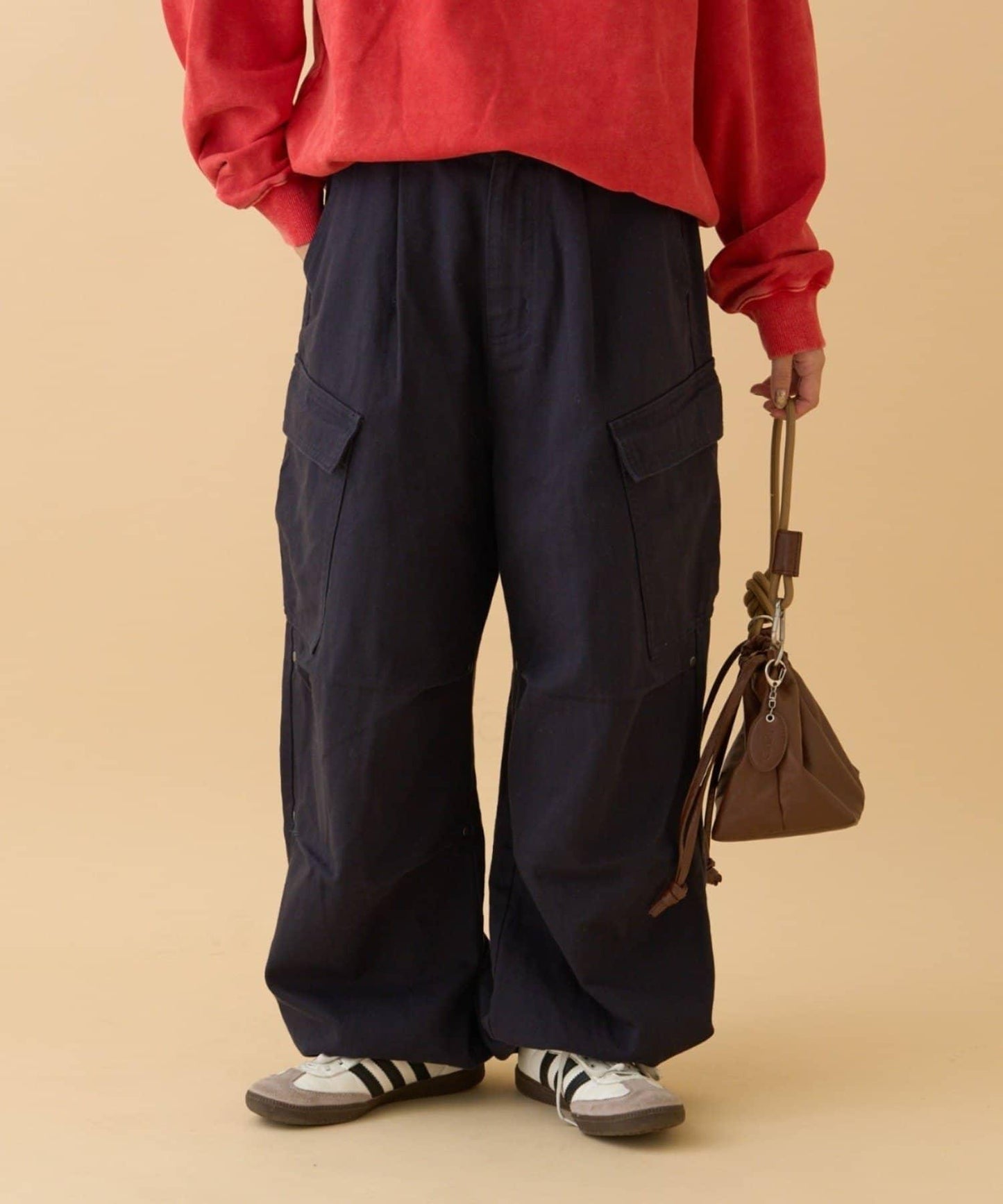 褶皺寬鬆多口袋工裝褲