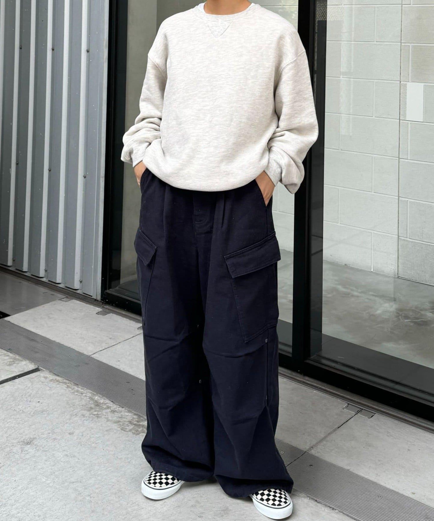 褶皺寬鬆多口袋工裝褲