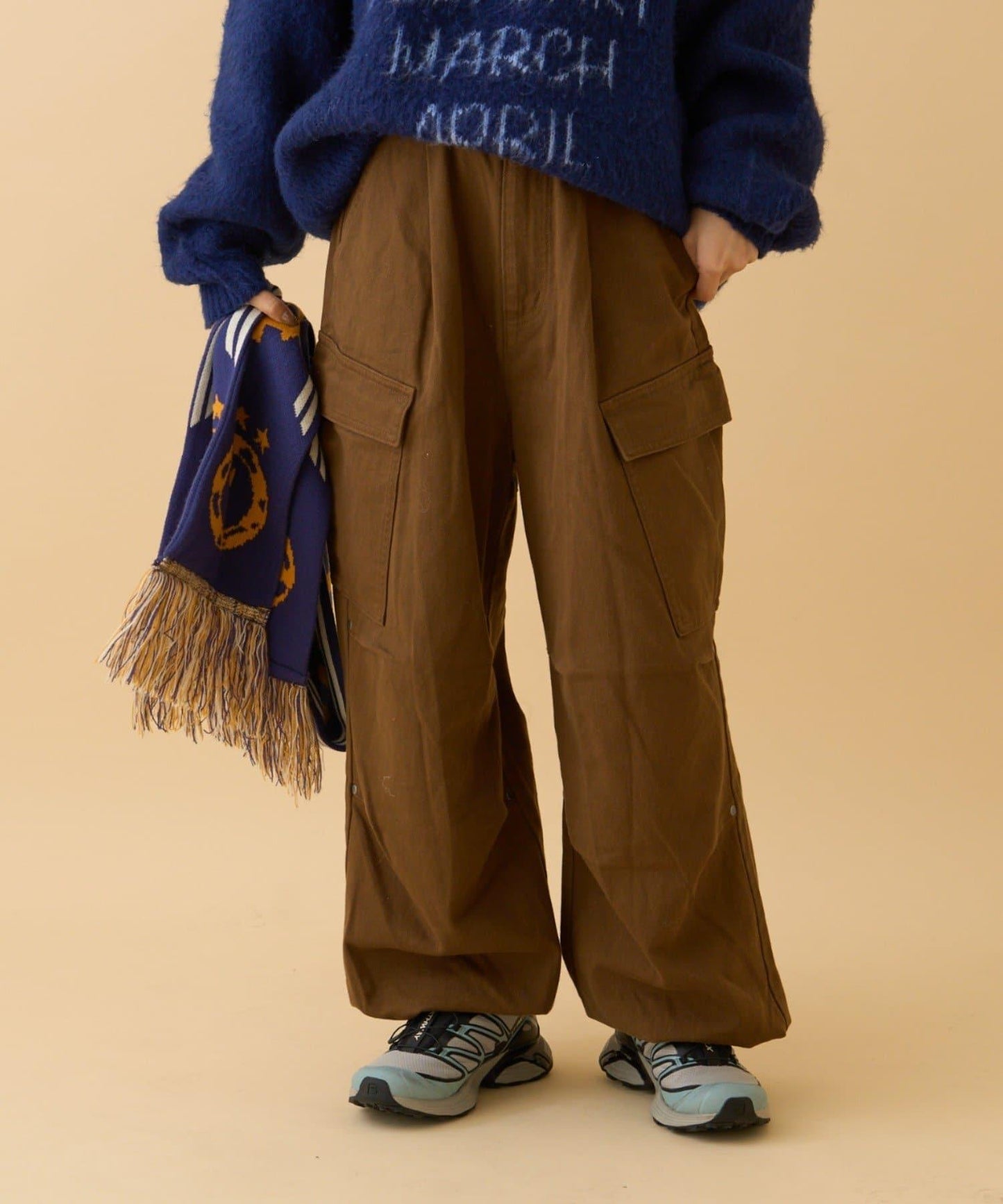 褶皺寬鬆多口袋工裝褲