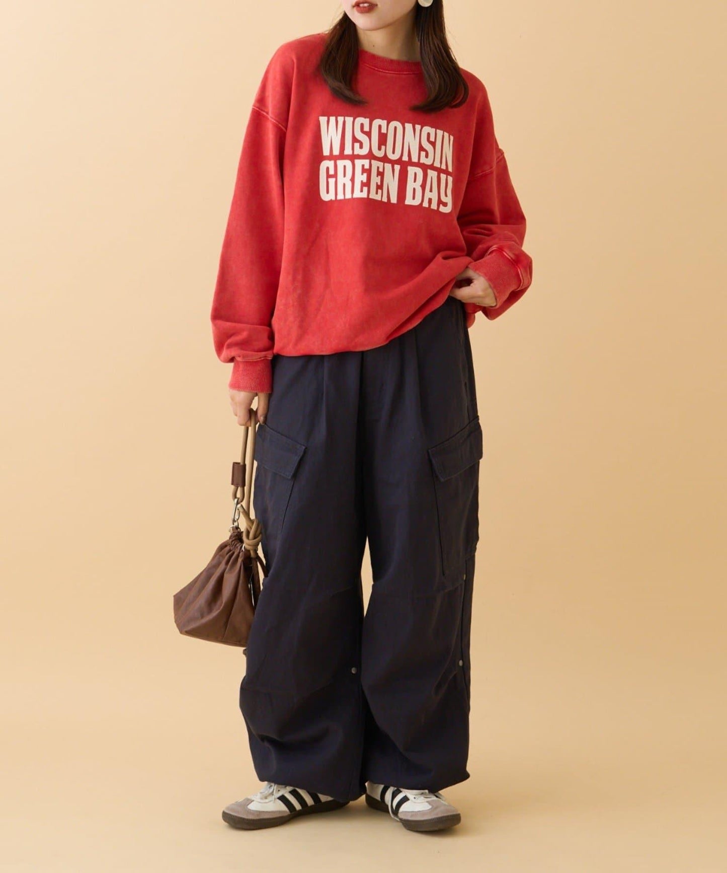 褶皺寬鬆多口袋工裝褲