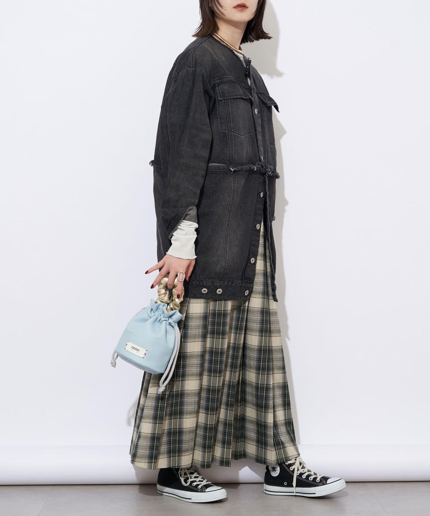 【GRAIN/穀物】褶皺手柄束口圓形包包 #Loon