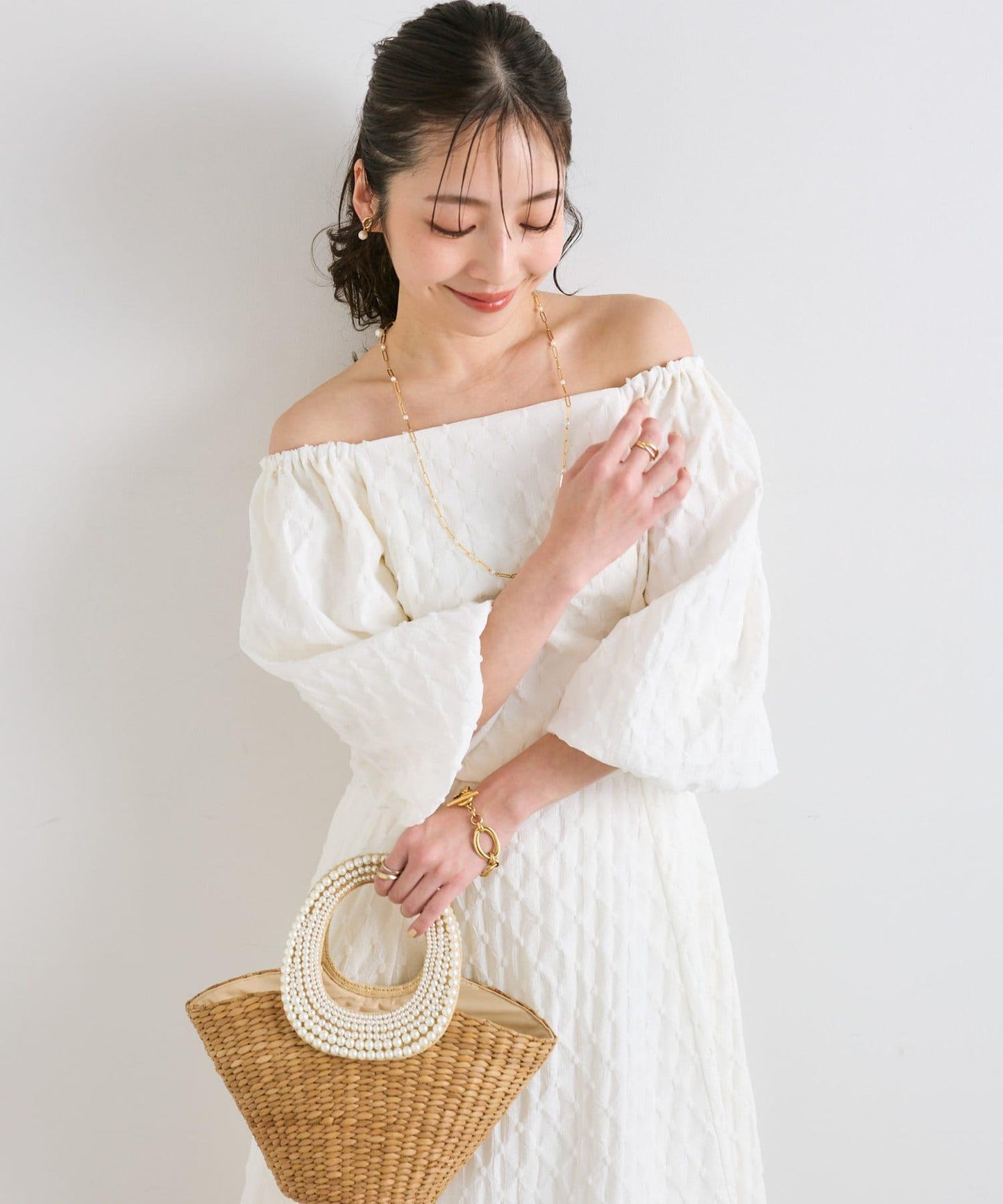 【miki監修有尺碼・可套裝】泡泡袖提花襯衫
