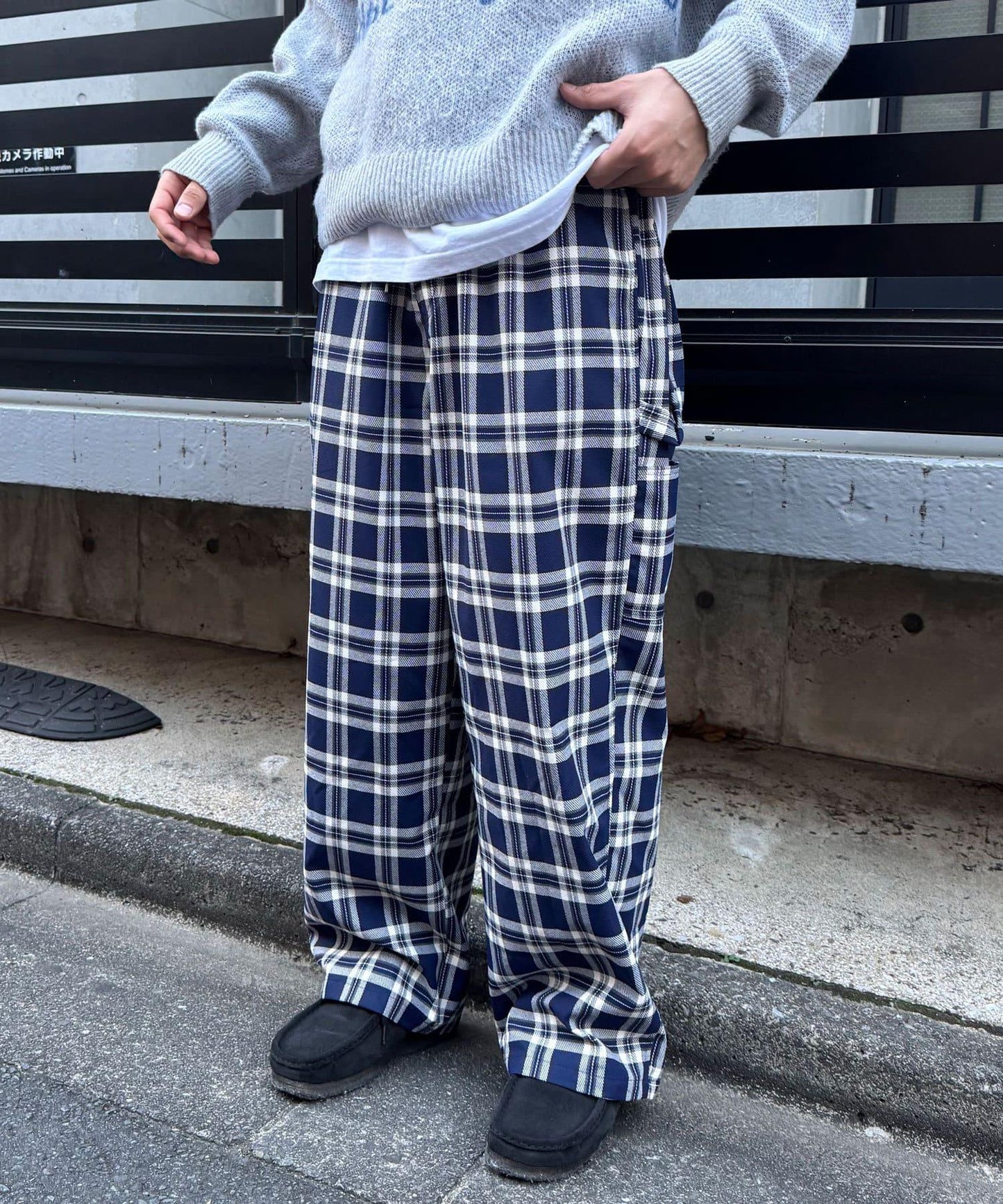 寬鬆格紋休閒褲