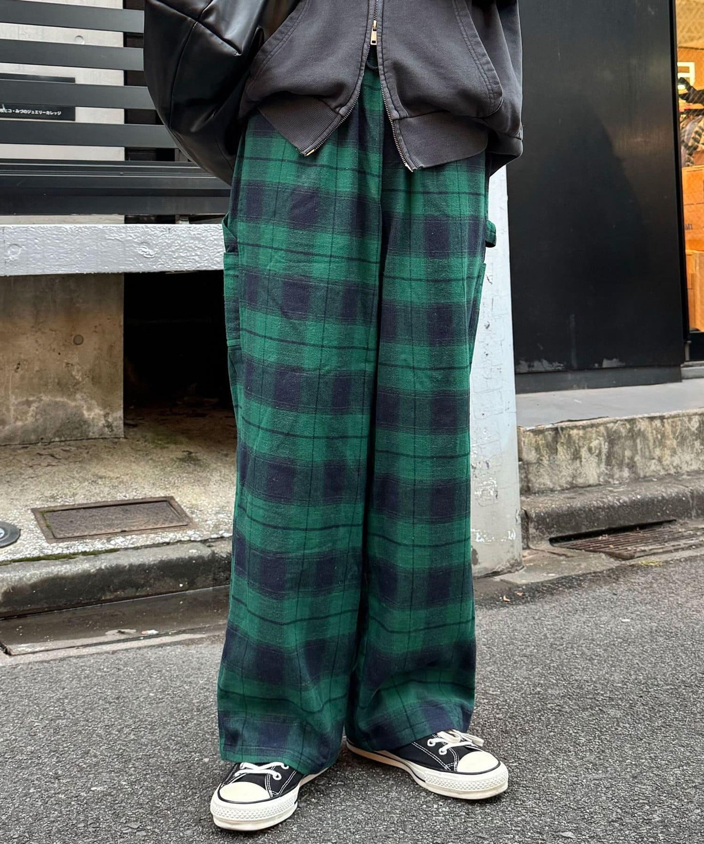 寬鬆格紋休閒褲