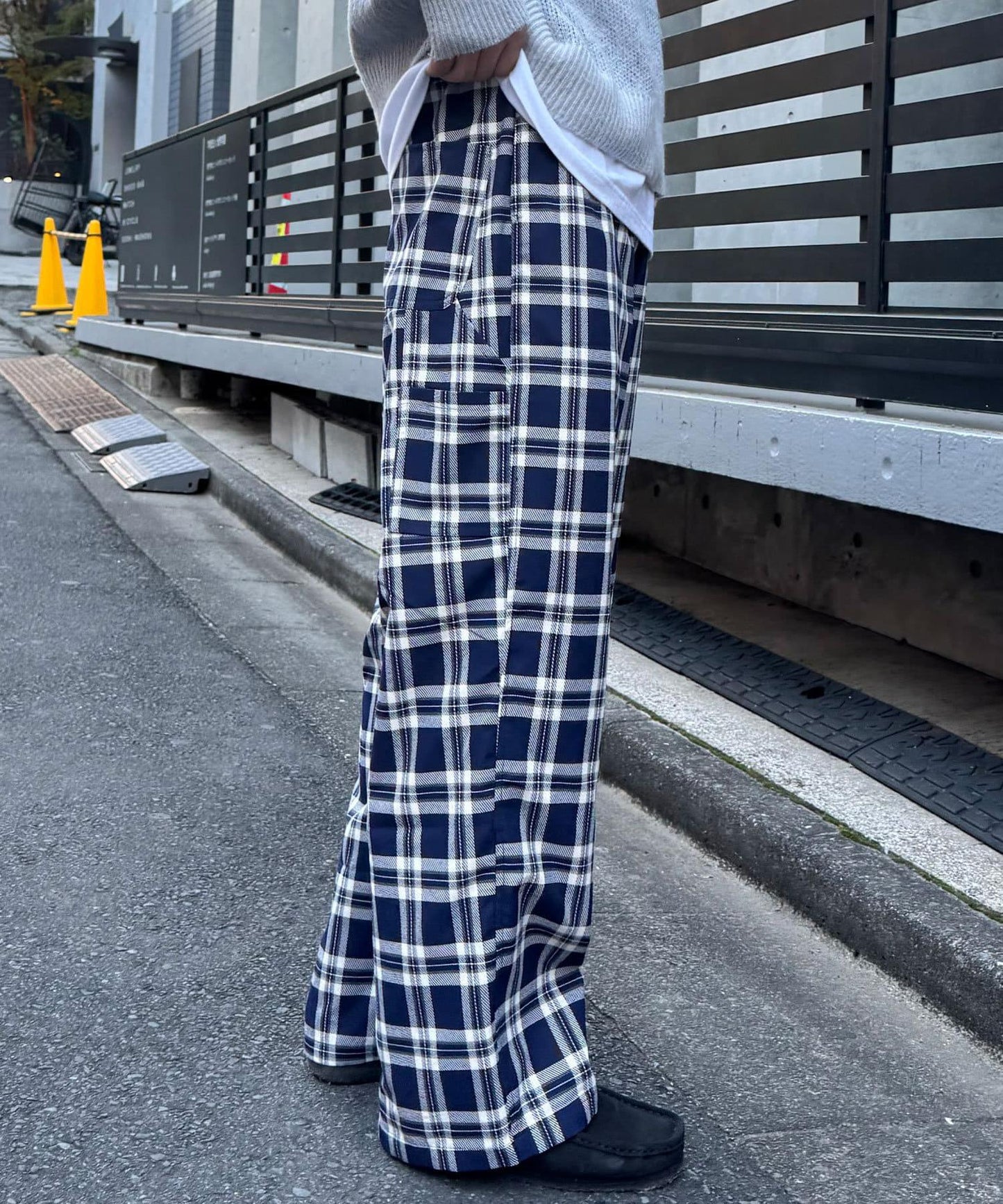 寬鬆格紋休閒褲