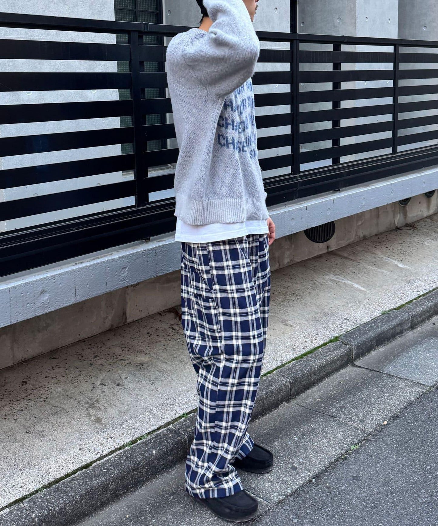寬鬆格紋休閒褲
