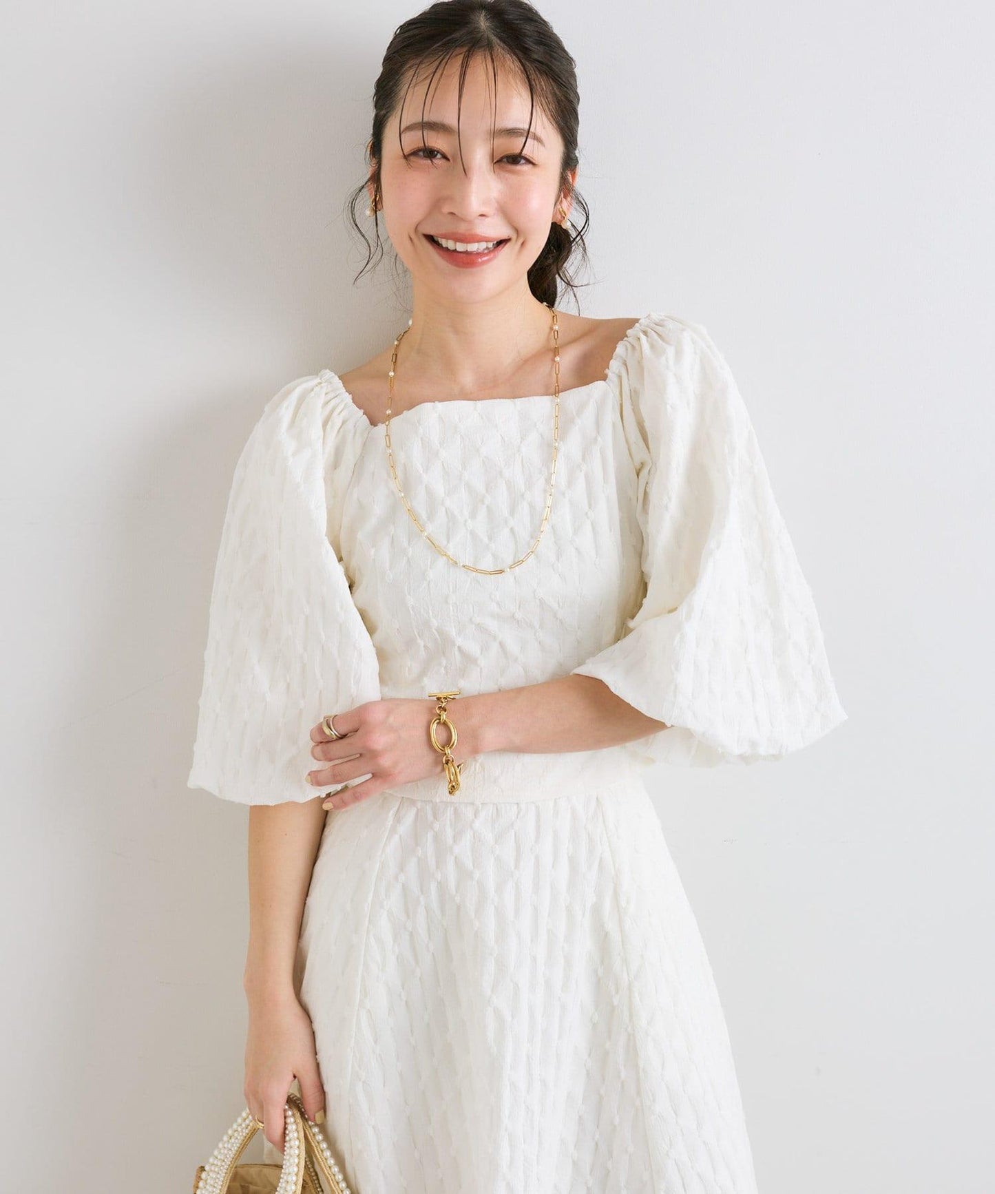 【miki監修有尺碼・可套裝】泡泡袖提花襯衫