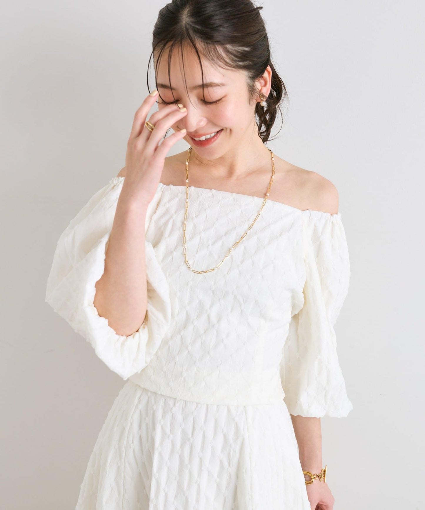 【miki監修有尺碼・可套裝】泡泡袖提花襯衫