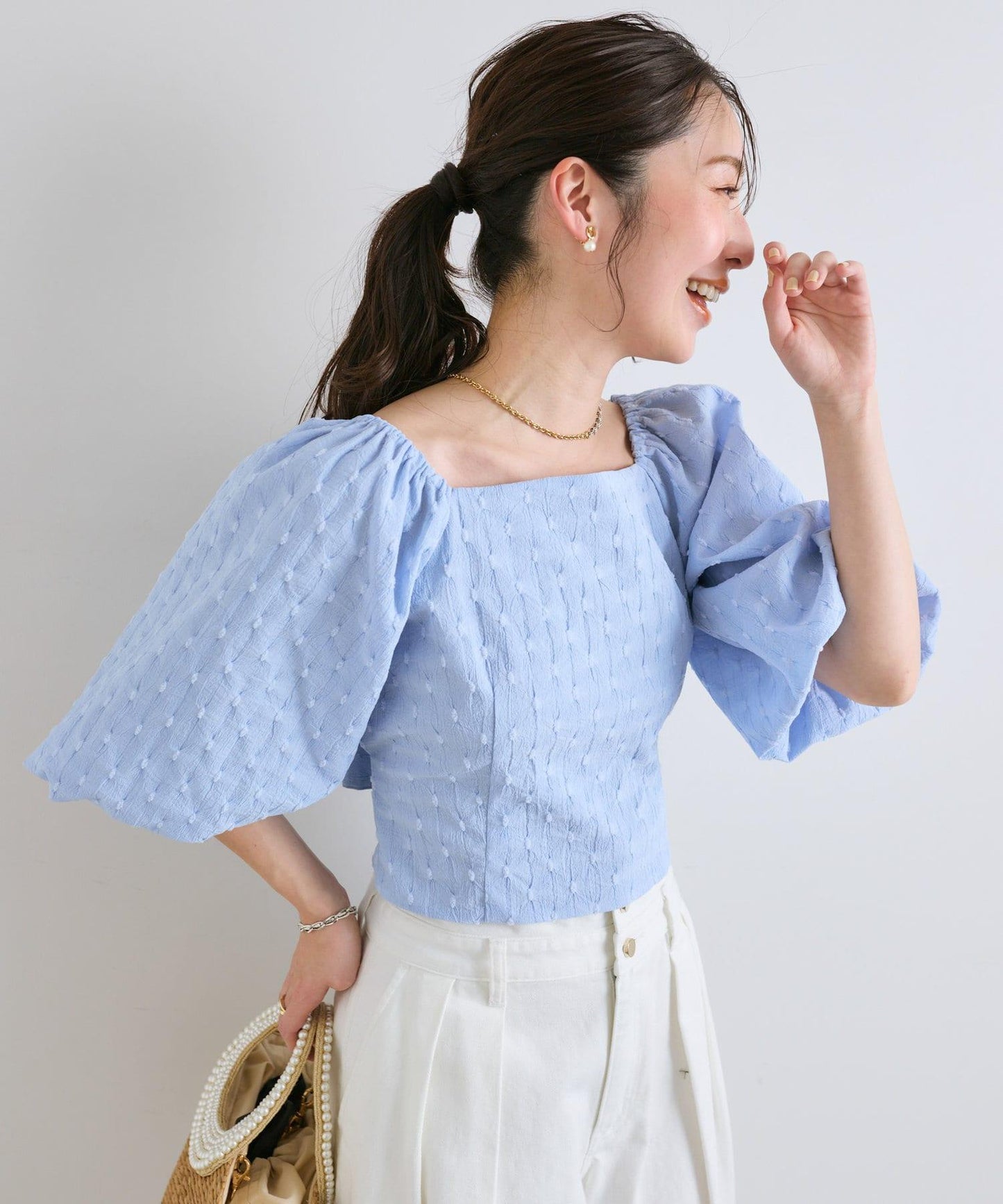 【miki監修有尺碼・可套裝】泡泡袖提花襯衫