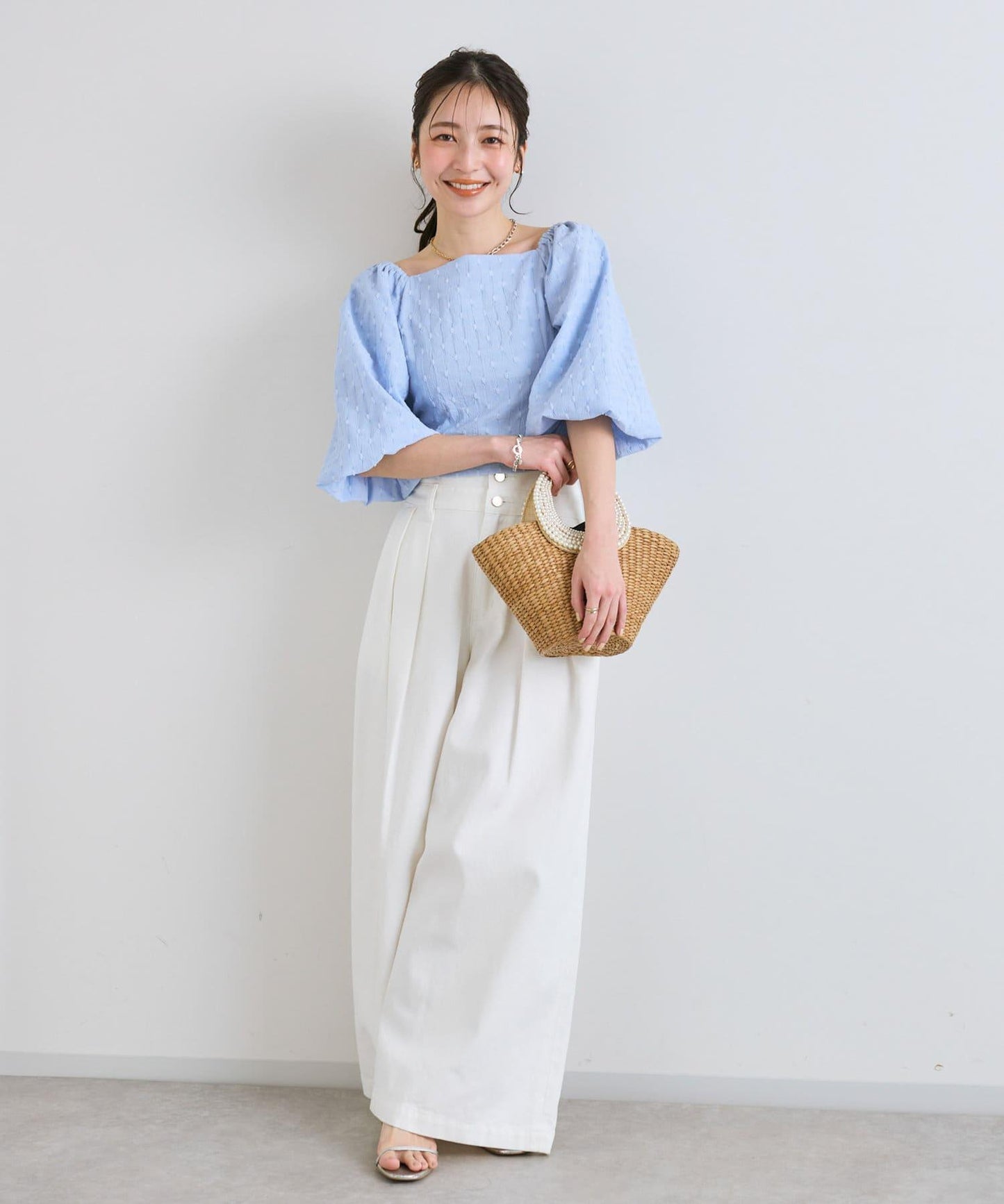 【miki監修有尺碼・可套裝】泡泡袖提花襯衫