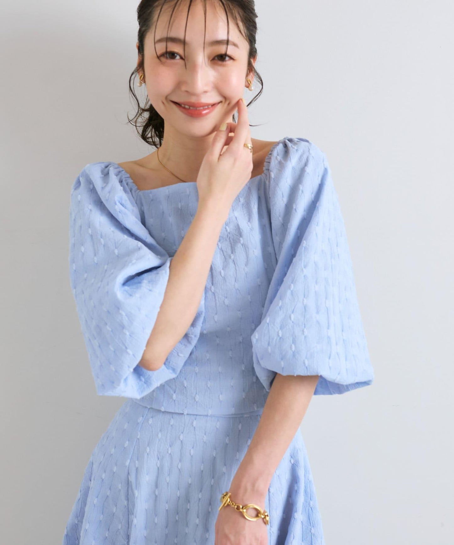 【miki監修有尺碼・可套裝】泡泡袖提花襯衫