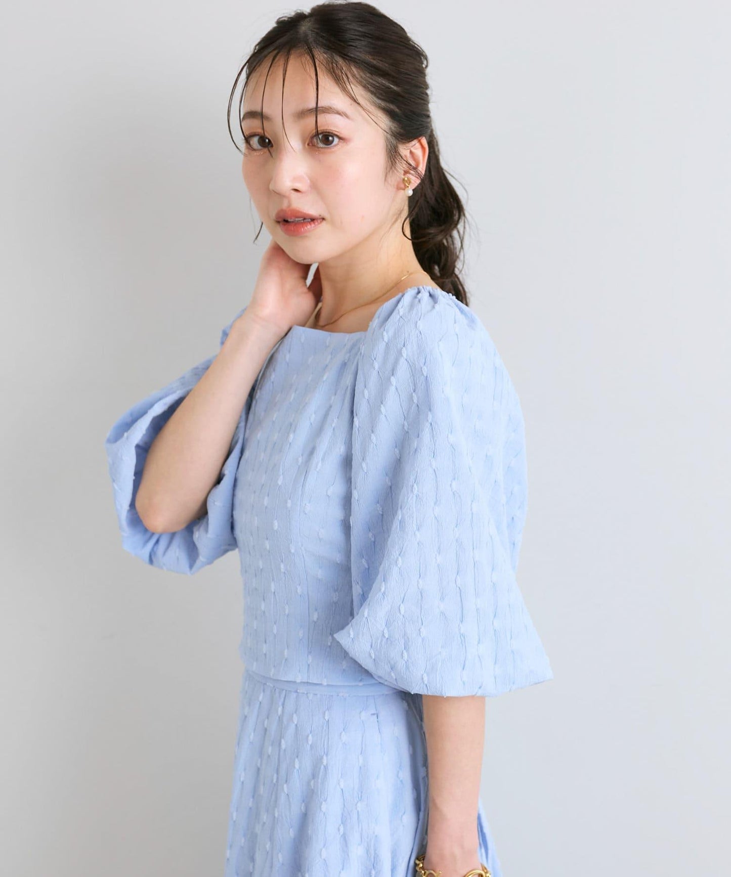 【miki監修有尺碼・可套裝】泡泡袖提花襯衫