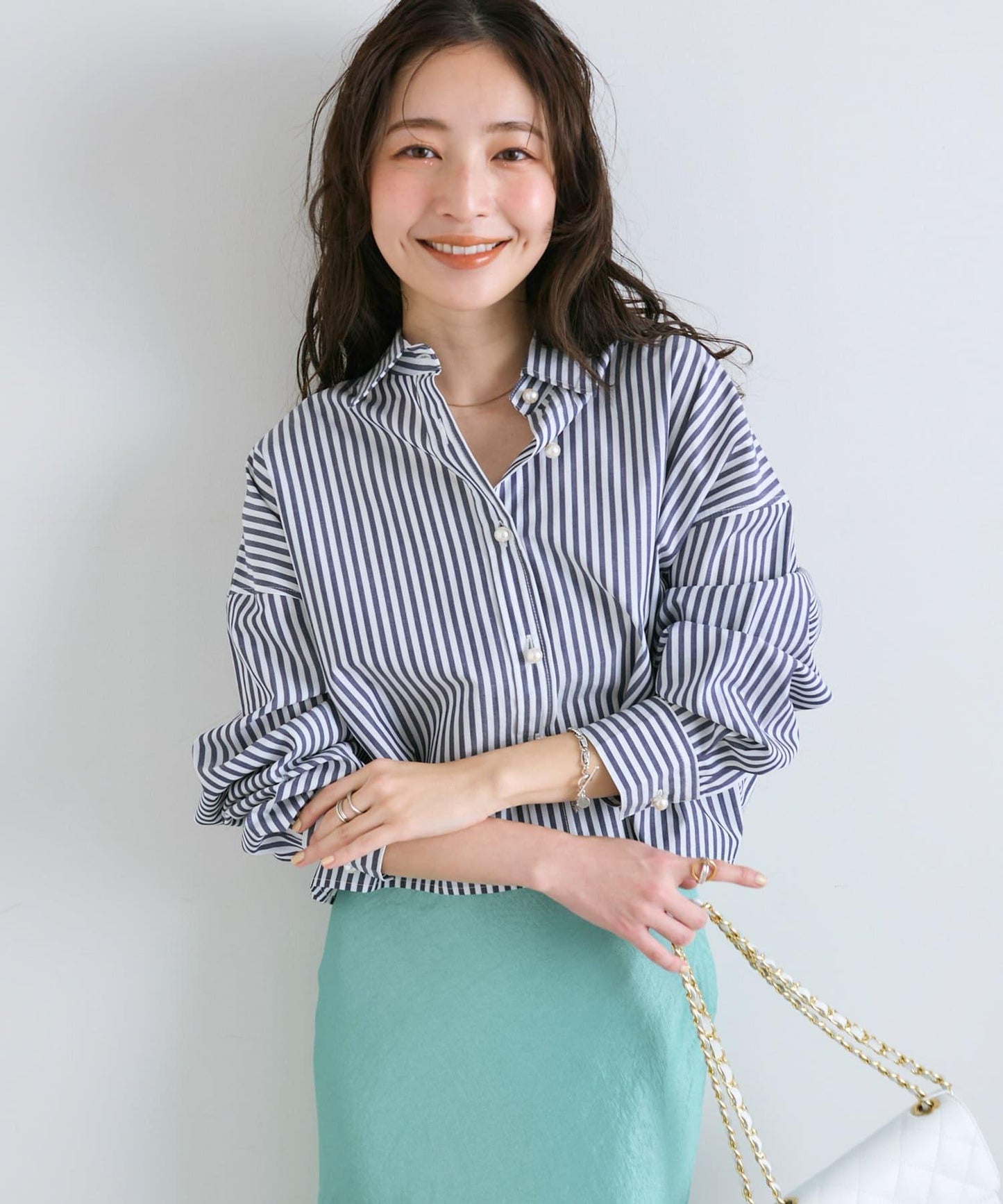 【款・miki監修 多色可選】條紋短款襯衫